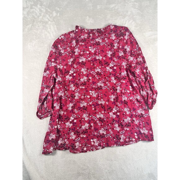 Lane Bryant Red Blouse Plus Size 16 Long Sleeve Floral SIlky Pullover Top NWT - Picture 6 of 6